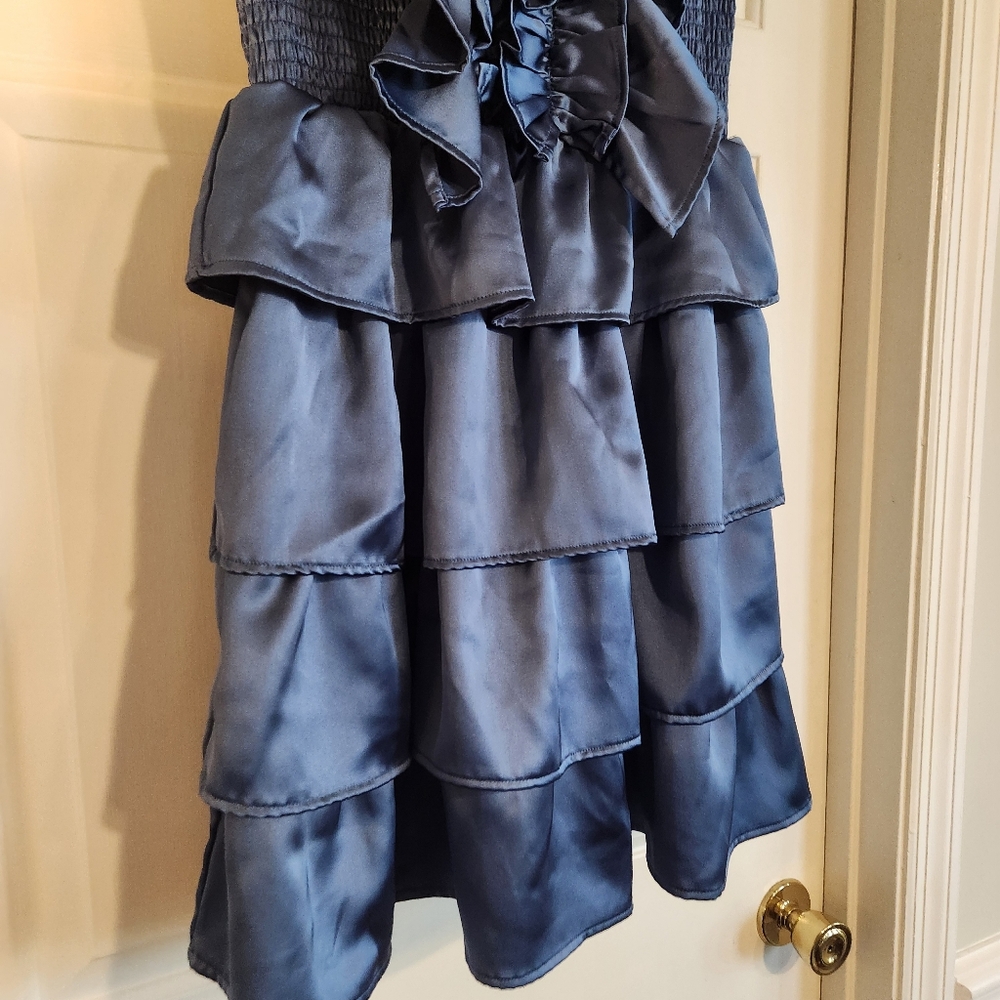 Karlie Clothes Satin Ruffle Smock Dress Large Party Cocktail Formal - Picture 3 of 9